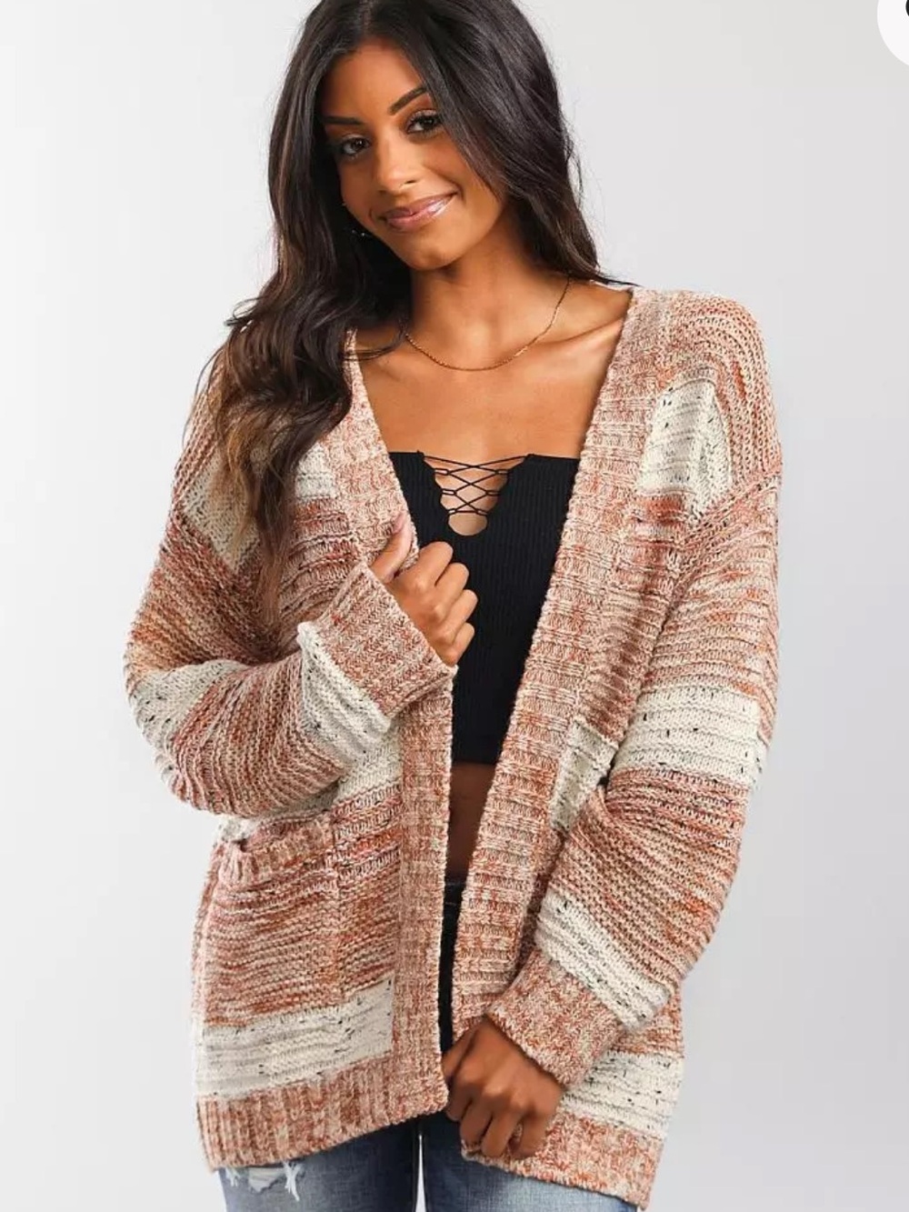 Billabong So Cozy Striped Cardigan Sweater, size medium